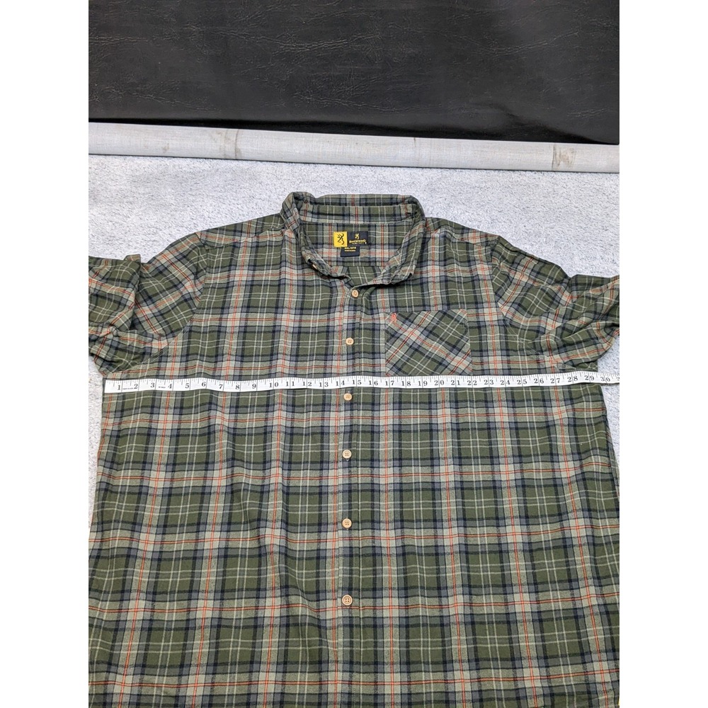 Browning Mens 3XL Green Plaid Flannel Shirt Long Sleeve Outdoor Button Up ~58" - Picture 11 of 16